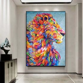 Oil Painting Handmade Hand Painted Wall Art Pop Cartoon Lion Animal Home Entryway Living Room Bedroom Luxurious Decoration Painting (Style: 01, size: 50X70cm)