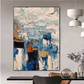 Handmade Oil Painting Canvas Wall Art Decorative Abstract Knife Painting Landscape Blue For Home Decor Rolled Frameless Unstretched Painting (Style: 02, size: 150x220cm)