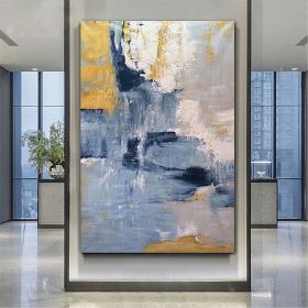 Handmade Oil Painting Canvas Wall Art Decorative Abstract Knife Painting Landscape Blue For Home Decor Rolled Frameless Unstretched Painting (Style: 03, size: 90x120cm)