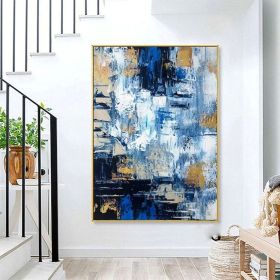 Handmade Oil Painting Canvas Wall Art Decorative Abstract Knife Painting Landscape Blue For Home Decor Rolled Frameless Unstretched Painting (Style: 01, size: 60X90cm)